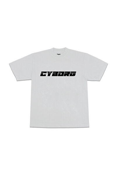 FECCY Unisex Λευκό μπλουζάκι με στάμπα CYBORG σε μεγάλο μέγεθος