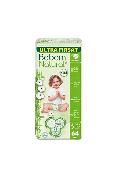 Bebem Natural حفاضات أطفال عبوة الفرصة الفائقة مقاس ماكسي 6 64 قطعة (64 × 1 عبوة)