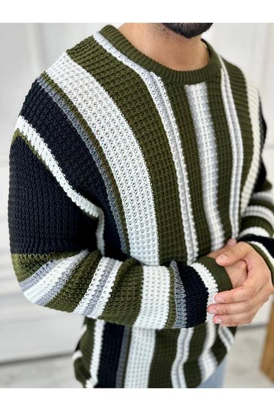 elkumoda Pulover oversize, colorat, tricotat, cu model, bumbac natural, cu croiala larga, tricotaj, pulover