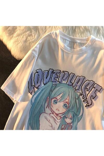 VişneliWears Love Place Hatsune Miku White Unisex Oversize T-shirt