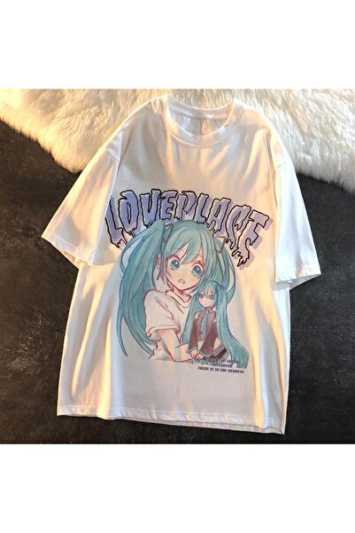 VişneliWears Love Place Hatsune Miku White Unisex Oversize T-shirt