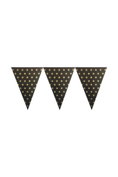 Deniz Party Store Pennant Black with Gold Stars Offset Printing 2 Meters 10 Flags