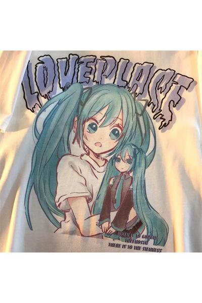 VişneliWears Love Place Hatsune Miku White Unisex Oversize T-shirt