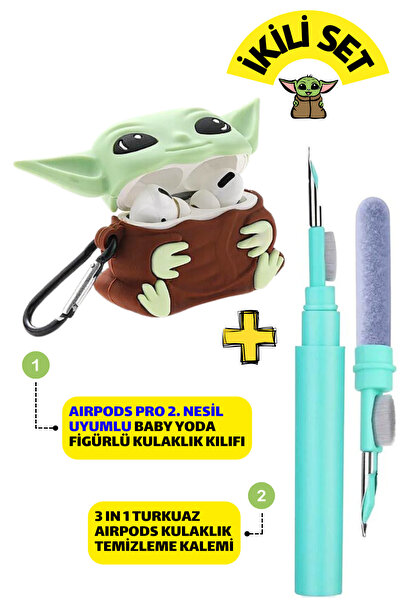 Pro 2nd Generation Compatible Baby Yoda Headset Case and Turquoise 3-in-1 Headset Cleaning Pen