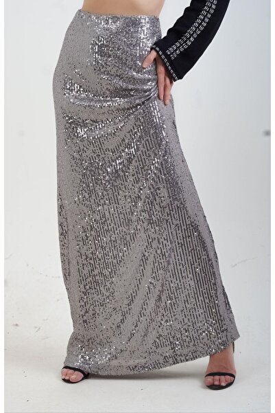 Zelish My Sister Gray Sequined Lined Maxi Skirt