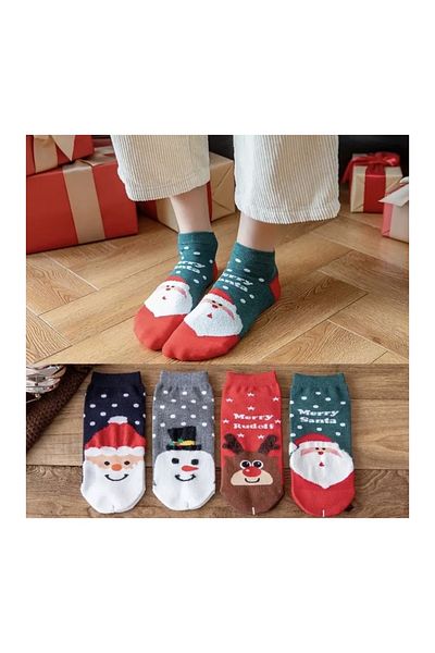 REYNBOO SOCKS 4 чифта дамски чорапи с шарени боти до глезена, които могат да се перат