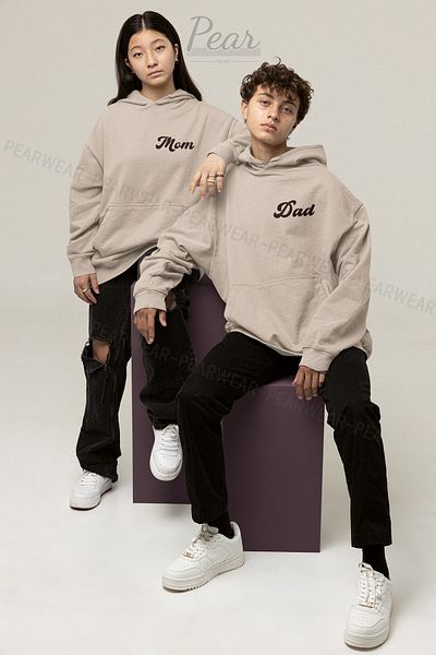 Pear Wear Φούτερ με κουκούλα MOM DAD Printed Unisex Oversize - Σετ 3 νημάτων Lover