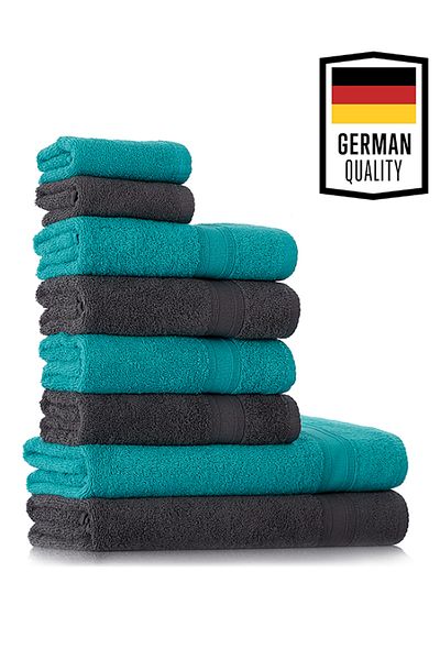 Tuiste Luxury Bath Towel Set Anthracite Gray - Turquoise Blue, 2 Bathroom Shower 4 Hand Face 2 Small Kitchen