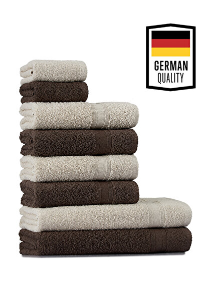 Tuiste مجموعة مناشف الحمام الفاخرة باللون البني - البيج الرملي، 2 دش حمام، 4 وجه يدوي، 2 مطبخ صغير