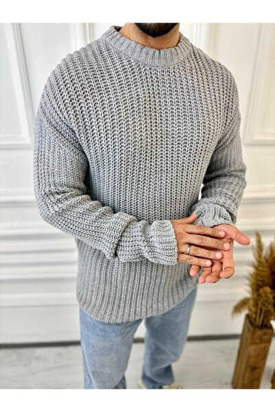 elkumoda Sweater Oversize Double Layer Chain Knit Natural Cotton Loose Cut Non-Pilling Knitwear Sweater