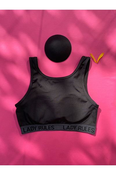 VicTroy Thick Strap U Collar with Removable Pad 'lady Rules' Text Detailed Diving Fabric Athlete-crop 64v10