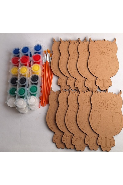 Ebrulisler 10 Baykuş Ahşap Boyama 5 Akrilik Boya 10 Fırça Aktivite Etkinlik S...
