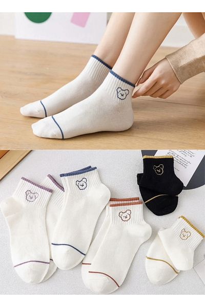 REYNBOO SOCKS 5 ζευγάρια Unisex κάλτσες μισού κολεγίου με μοτίβο Ghost Bear