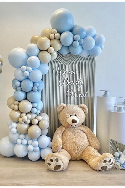 Çemrek Süs Parti Sea sand and macaron blue balloon chain set 100 pieces of balloons and chain