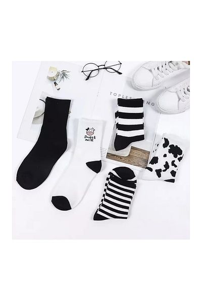 REYNBOO SOCKS Унисекс комплект от 5 изпрани и парфюмирани колежански чорапи за тенис - модел крава