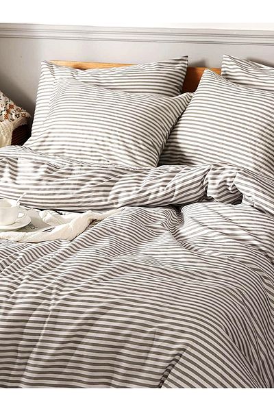 CAQQA Striped Gray Children and Teenager Single Cotton Elastic Duvet Cover Set