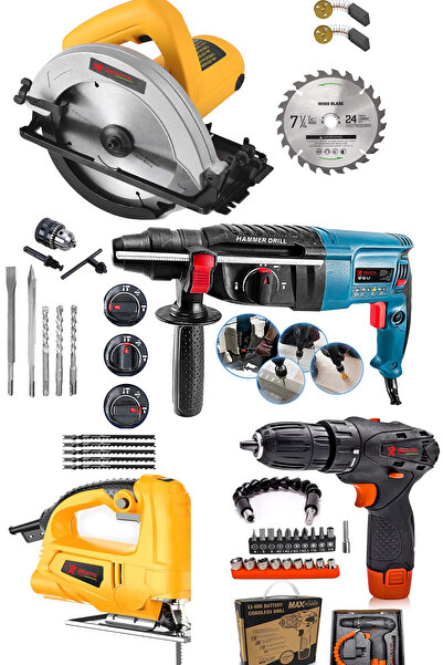 DEGATTO Alman Premium 4'Lü Usta Seti Kırıcı Delici Akülü Matkap Dairesel Test...