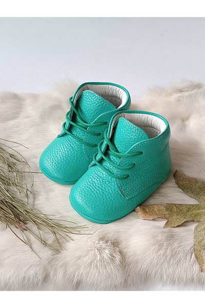 Hodore Water Green Genuine Leather Baby Booties