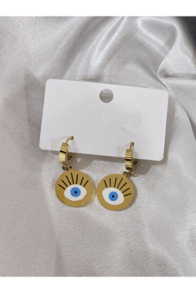 Aylish Bijuteri أقراط من الفولاذ على شكل عين ذهبية اللون