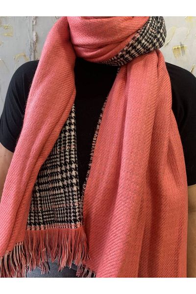 Nilbutik Double Sided Plaid Wool Shoulder Shawl - 70x190cm - Winter