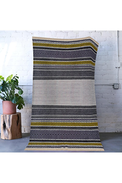 Rugs Modern Halı Mira Gray Yellow Themed Stripe Partition Patterned Modern De...