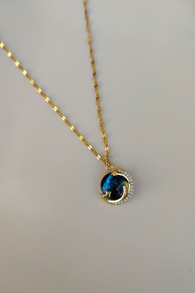 Genel Markalar KADIN GOLD LACİVERT DÜNYA GEZEGEN KARARMAZ ÇELİK KOLYE