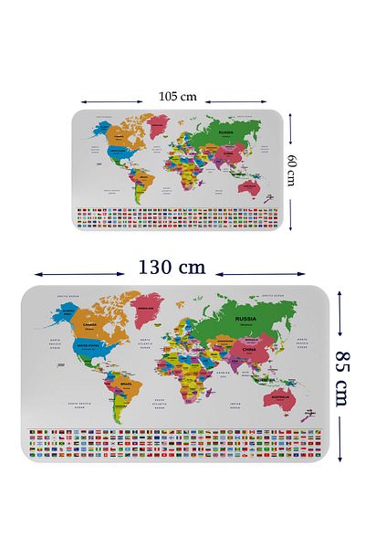 lilafil World Map Quality Wall Sticker - with Country Flag, Educational Capital Detailed Atlas, Model 3833