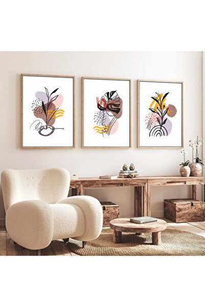 huhuli Pictură Boho din 3 piese cu cadru din lemn huhu227