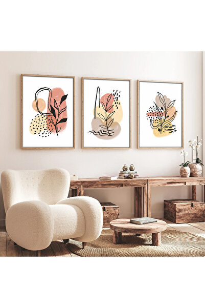 huhuli Ahşap Çerçeveli Boho 3’lü Tablo huhu226