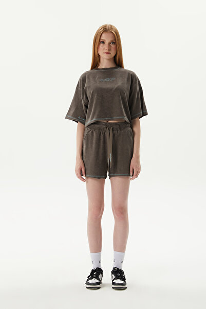 No1You Kadın Havlu Kumaş Alt Üst Antrasit Şortlu Takım