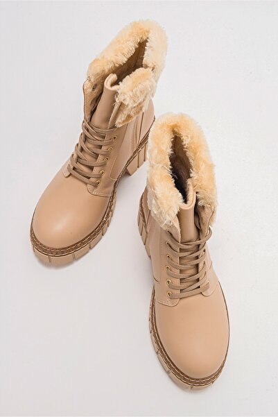 LuviShoes JAYLA Bej Cilt Kadın Bot