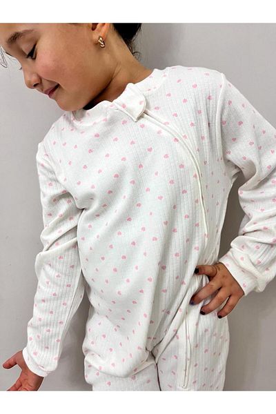 Esterella heart patterned children's sleeping bag / girl's pajama overalls / interlock 100% cotton sleeping bag