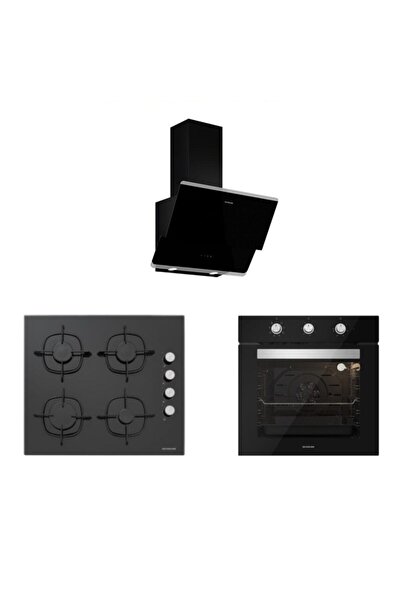 Silverline Siyah Cam Ankastre Set (3490 Oslo 60+cs5335b01+bo6503b01)