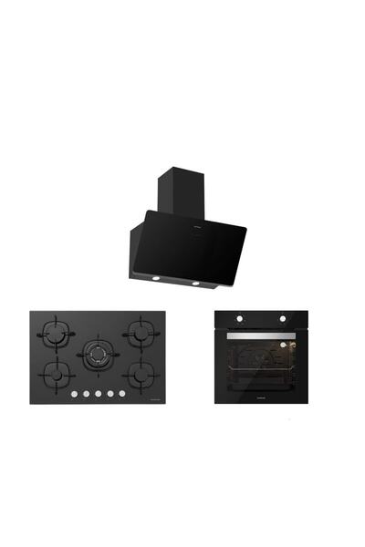 Silverline Siyah Cam Ankastre Set 5 Yıl Garanti (3457 Soho 60+cs5365b01+bo650...