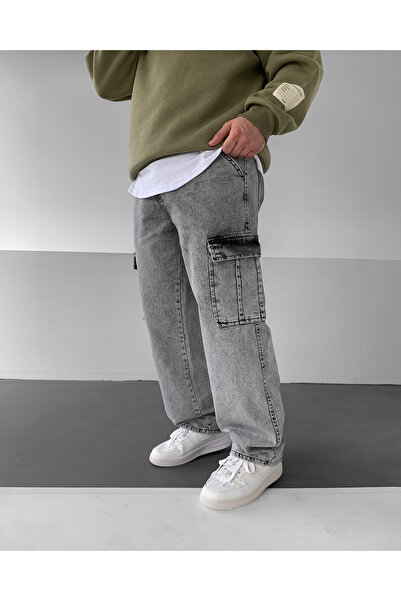 NO1 KONSEPT Gray Oversize Gabardine Trousers with Cargo Pockets