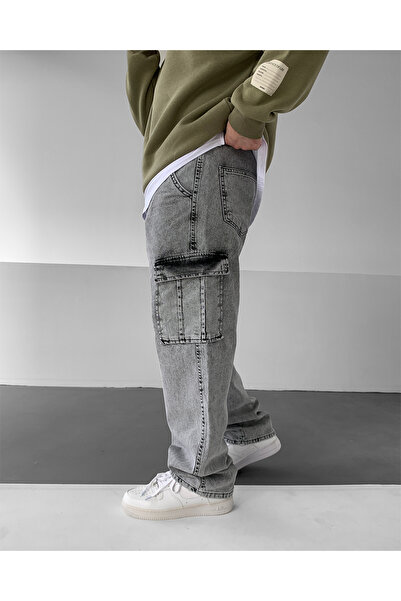 NO1 KONSEPT Gray Oversize Gabardine Trousers with Cargo Pockets