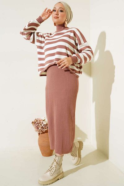 benguen 5105 Σετ Πλεκτά Gilet με ζιβάγκο Dusty Rose