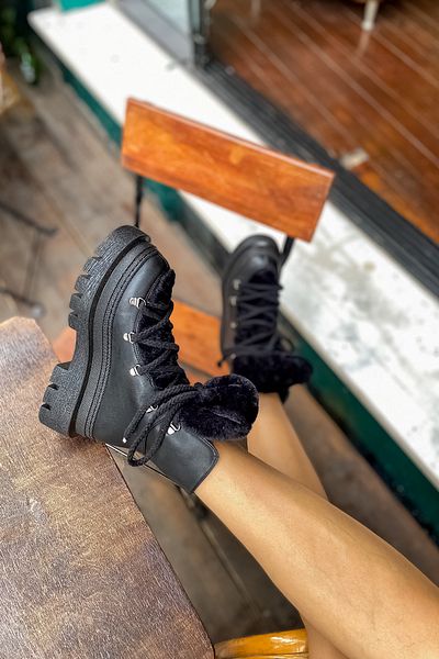 SHOEBELLAS Local Μαύρες Γούνινες Γυναικείες Μπότες