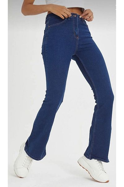 JILLY All Star Dark Blue Spanish Leg Flare Jeans Lycra Trousers
