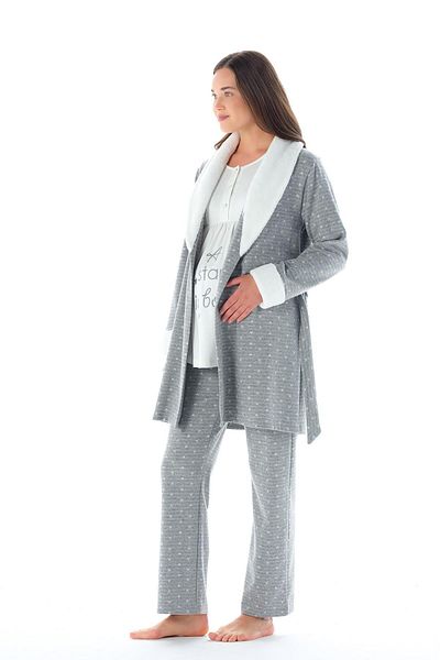Feyza Women's Jacquard 3-Piece Maternity Gray Pajamas Set C4T9N2O1