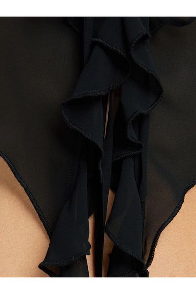 Planet Butik Black Chiffon Blouse - Long Sleeve and Ruffles