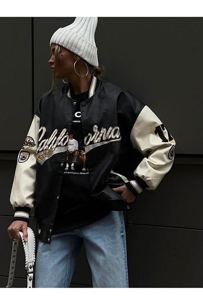 Planet Butik California Embroidered Oversize Bomber Jacket