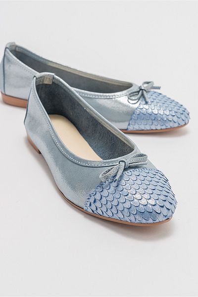 LuviShoes 02 Balerina de damă din piele naturală cu sclipici albastru
