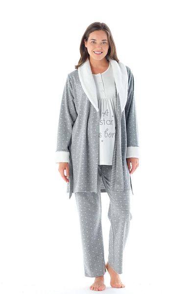 Feyza Women's Jacquard 3-Piece Maternity Gray Pajamas Set C4T9N2O1