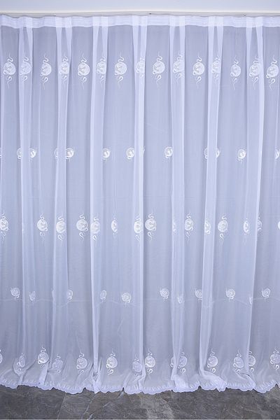 AKÇA TEKSTİL BRODE 1045 PATTERN WHITE COLOR SINGLE WING Ready planted Pleated Background Curtain 300*260 cm