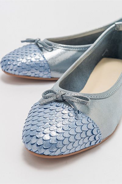 LuviShoes 02 Balerina de damă din piele naturală cu sclipici albastru