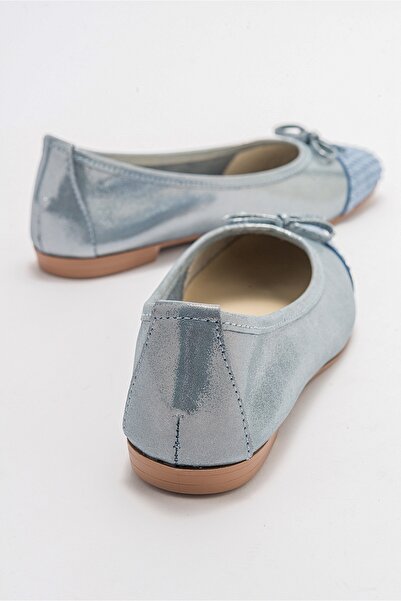 LuviShoes 02 Balerina de damă din piele naturală cu sclipici albastru