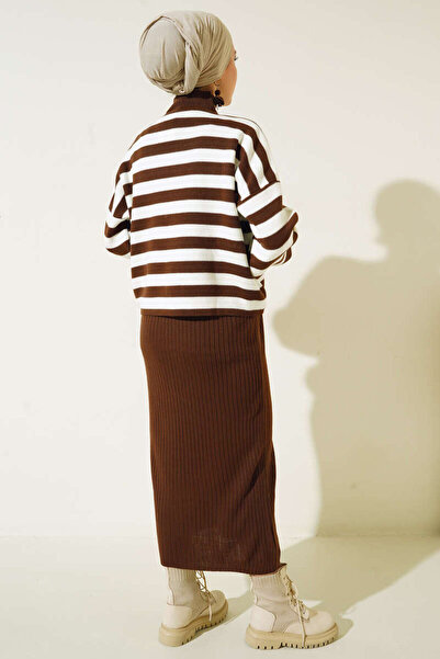 benguen 5105 Turtleneck Gilet Knitwear Suit Brown