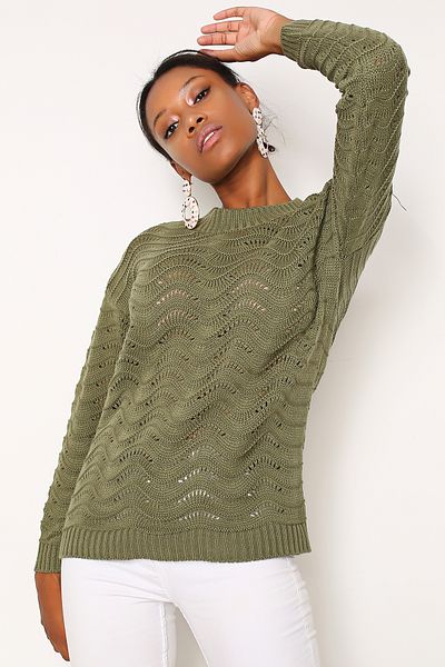AVORWE Round Neck Openwork Seasonal Knitwear Sweater