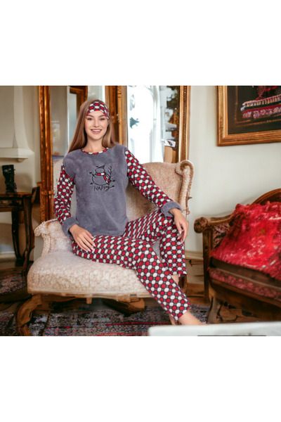 Shopiolog Women's Fleece Pajama Set Winter Long Sleeve Plush Fleece Silky Texture Home Wear